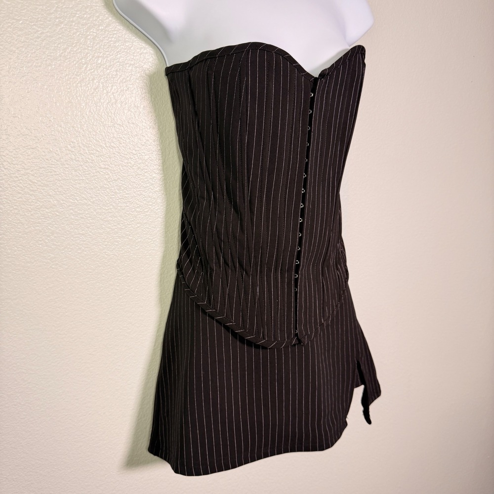 Tiger Mist Black Pinstripe Corset Top Mini Skort Strapless 2 Piece Set Large